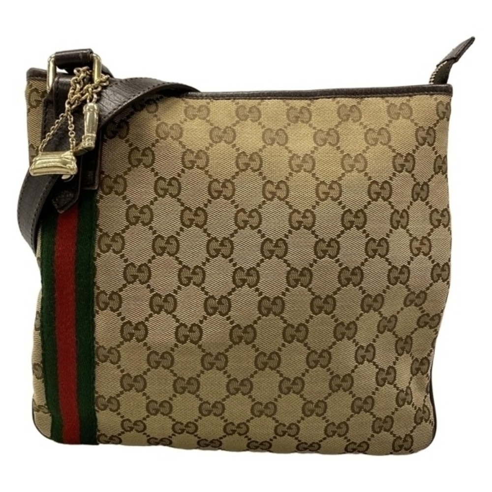 Gucci Shoulder Bag GG Sherry Web Leather Dark Brown Beige Multi